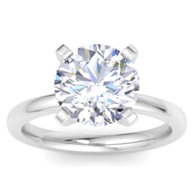 4 Carat Round Shape Lab Grown Diamond Ring In 14K White Gold, Solitaire