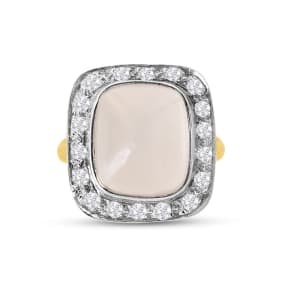 Previously Owned 14K Yellow Gold 12x10mm Rectangle Cabachon Moonstone And 3/8CTW Diamond Ring, Size 6.75