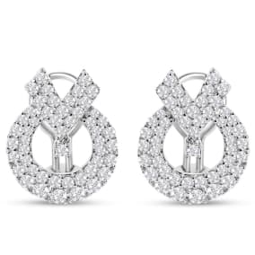 Previously Owned 14K White Gold 2CTW Round Diamond Fancy Omega Leverback Earrings