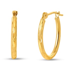 14 Karat Yellow Gold Textured Hoop Earrings, 17.5x12MM