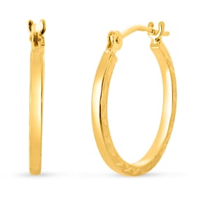 14 Karat Yellow Gold Textured Hoop Earrings, 16MM