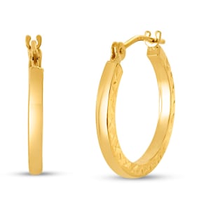 14 Karat Yellow Gold Textured Hoop Earrings, 16MM
