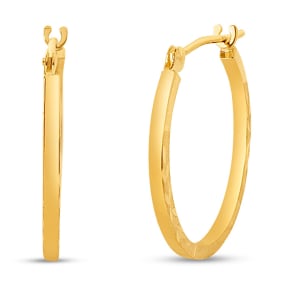 14 Karat Yellow Gold Satin Hoop Earrings, 20MM