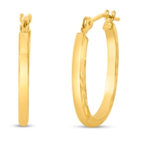14 Karat Yellow Gold Satin Hoop Earrings, 17.5x12MM