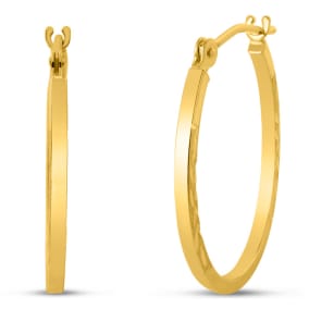 14 Karat Yellow Gold Satin Hoop Earrings, 20x15MM