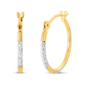14 Karat Yellow Gold Diamond Cut Hoop Earrings, 16MM