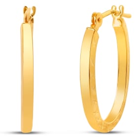 14 Karat Yellow Gold Diamond Cut Hoop Earrings, 20x15MM