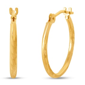 14 Karat Yellow Gold Diamond Cut Hoop Earrings, 16MM
