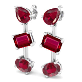 Ruby Earrings 5 Carat Ruby Drop Earrings In 14 Karat White Gold, 1 Inch