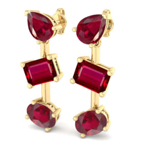 Ruby Earrings 5 Carat Ruby Drop Earrings In 14 Karat Yellow Gold, 1 Inch