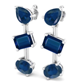 Sapphire Earrings 5 Carat Sapphire Drop Earrings In 14 Karat White Gold, 1 Inch