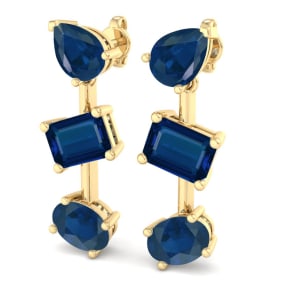 Sapphire Earrings 5 Carat Sapphire Drop Earrings In 14 Karat Yellow Gold, 1 Inch