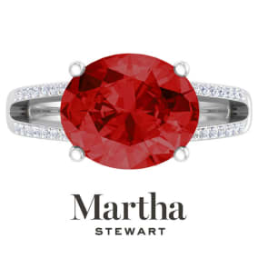 Martha Stewart 4 1/2 Carat Oval Shape Ruby and Lab Grown Diamond Ring In Sterling Silver