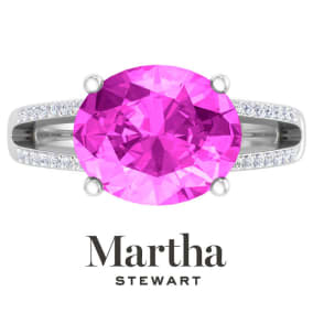 Martha Stewart 4 1/2 Carat Oval Shape Pink Sapphire and Lab Grown Diamond Ring In Sterling Silver