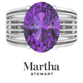Martha Stewart 6 3/4 Carat Oval Shape Amethyst and Lab Grown Diamond Hidden Halo Ring In Sterling Silver