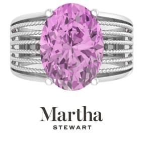 Martha Stewart 6 3/4 Carat Oval Shape Pink Sapphire and Lab Grown Diamond Hidden Halo Ring In Sterling Silver