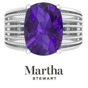Martha Stewart 10 1/4 Carat Cushion Cut Amethyst and Lab Grown Diamond Hidden Halo Ring In Sterling Silver