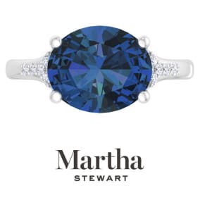 Martha Stewart 4 1/2 Carat Oval Shape Sapphire and Lab Grown Diamond Ring In Sterling Silver