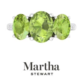 Martha Stewart 5 Carat Oval Shape Peridot and Lab Grown Diamond Three Stone Plus Ring In Sterling Silver