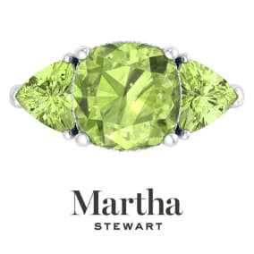 Martha Stewart 8 Carat Cushion Peridot and Lab Grown Diamond Three Stone Plus Ring In Sterling Silver