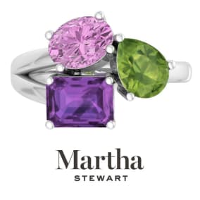 Martha Stewart 3 3/4 Carat Pink Sapphire, Peridot and Amethyst Three Stone Cluster Ring In Sterling Silver