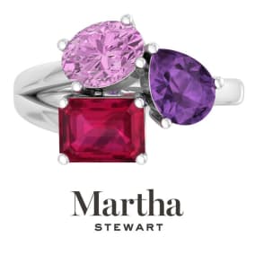 Martha Stewart 3 3/4 Carat Pink Sapphire, Amethyst and Ruby Three Stone Cluster Ring In Sterling Silver