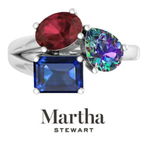 Martha Stewart 3 3/4 Carat Garnet, Mystic Quartz and Sapphire Three Stone Cluster Ring In Sterling Silver