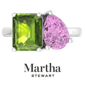 Martha Stewart 4 3/4 Carat Peridot and Pink Sapphire Two Stone Ring In Sterling Silver