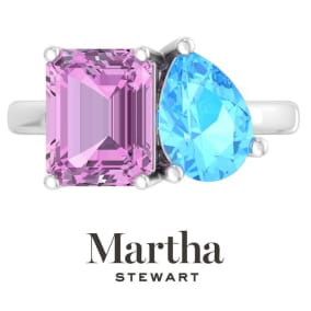Martha Stewart 4 3/4 Carat Pink Sapphire and Blue Topaz Two Stone Ring In Sterling Silver