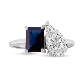 2 Carat Lab Grown Diamond Two Stone Engagement Ring, Emerald-Pear, In 14K White Gold