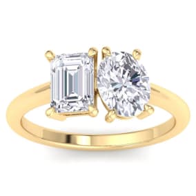 2 Carat Lab Grown Diamond Two Stone Engagement Ring, Emerald-Oval, In 14K Yellow Gold