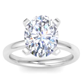 5.07 Carat Oval Shape Lab Grown Diamond Ring In 14K White Gold, Solitaire