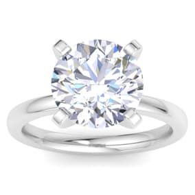 5.26 Carat Round Shape Lab Grown Diamond Ring In 14K White Gold, Solitaire