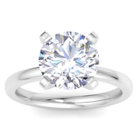 4.18 Carat Round Shape Lab Grown Diamond Ring In 14K White Gold, Solitaire