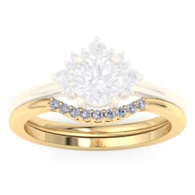 Previously Owned Moissanite Engagement Ring; 1/10 Carat Matching C Crown Moissanite Wedding Band Ring In 14 Karat Yellow Gold