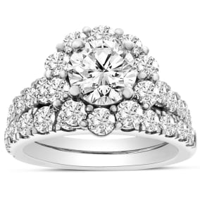 Previously Owned 3 1/4 Carat Round Shape Diamond Bridal Set With One Bands In 14 Karat White Gold