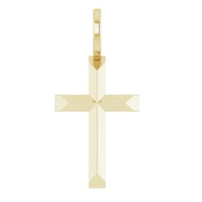 14 Karat Yellow Gold Tailored-Edge Cross Necklace, 18x9mm