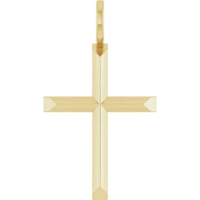 14 Karat Yellow Gold Tailored-Edge Cross Necklace, 23x13mm