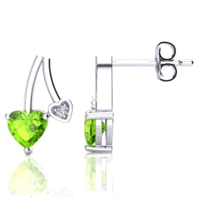 3/4ct Peridot and Diamond Heart Earrings In 10k White Gold