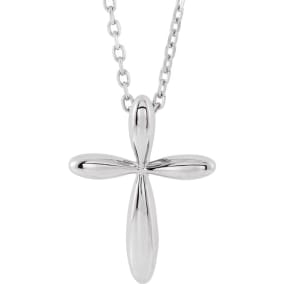 14 Karat White Gold Cross Necklace, 14x11mm