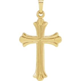 14 Karat Yellow Gold Cross Necklace, 33x17mm