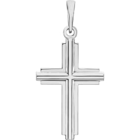 14 Karat White Gold Cross Necklace, 25x12mm