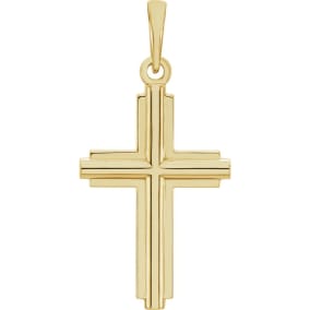 14 Karat Yellow Gold Cross Necklace, 25x12mm