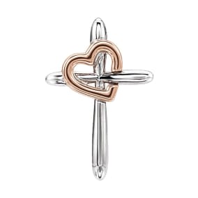 14 Karat White & Rose Gold Cross & Heart Necklace, 19x13mm