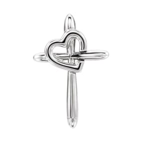 Sterling Silver Cross & Heart Necklace, 19x13mm