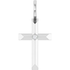 Sterling Silver Diamond Cross Necklace, 19x9mm