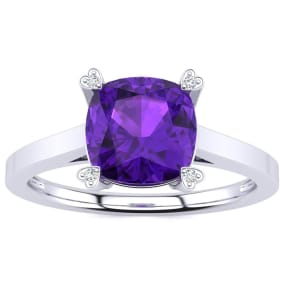 2ct Cushion Cut Amethyst and Diamond Ring in 10K White Gold