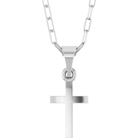 14 Karat White Gold Cross With Paperclip Chain Necklace, 15x7mm