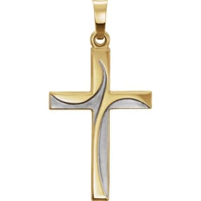 14 Karat Yellow Gold Cross With White Gold Accents Necklace, 29x15mm