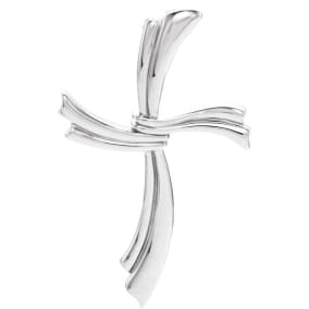 Sterling Silver Large Ribbon Cross Pendant, 49x30mm